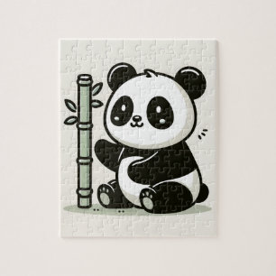 Cute Panda With Bamboo  Jigsaw Puzzle