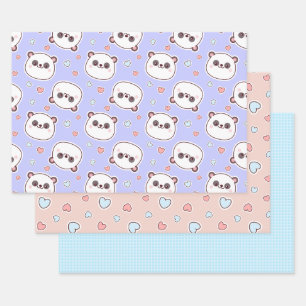 Cute panda with birthday hearts wrapping paper sheet