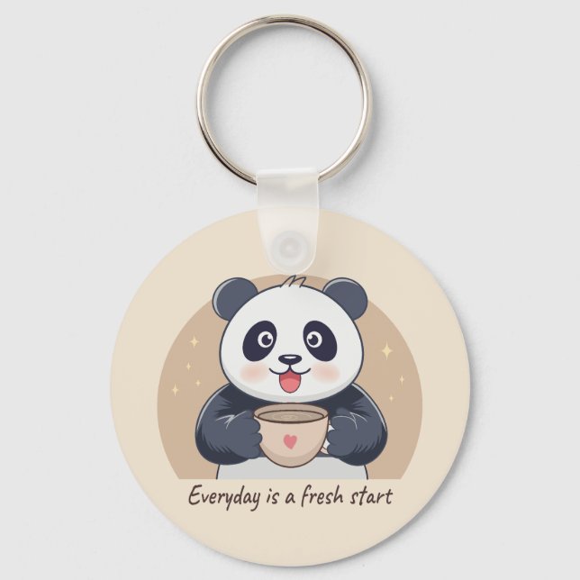 Cute Panda with Coffee Key Ring (Front)