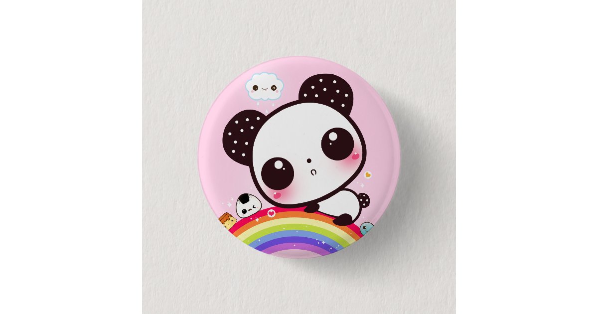 Cute Panda With Kawaii Food On Rainbow 3 Cm Round Badge Zazzle Co Uk