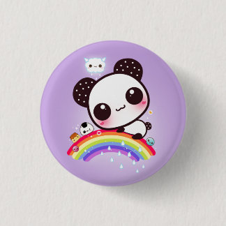Cute panda with kawaii food on rainbow 3 cm round badge