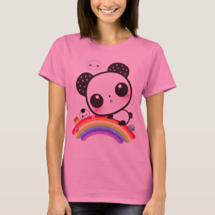 Cute panda with kawaii food on rainbow T-Shirt