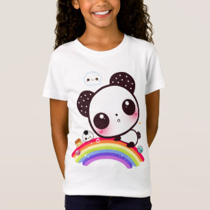 Cute panda with kawaii food on rainbow T-Shirt
