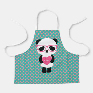 Cute Panda with Pink Glasses Apron