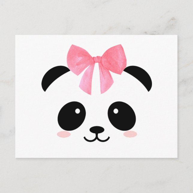 Cute panda with pink ribbon postcard (Front)