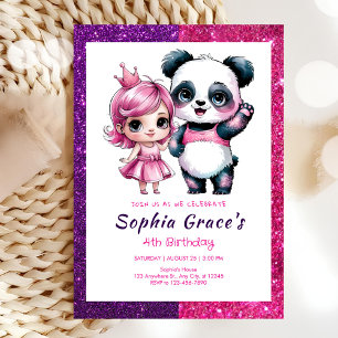 Cute panda with princess birthday invitation