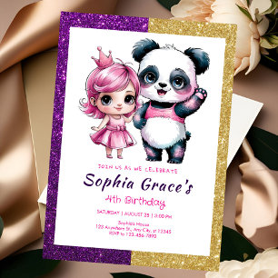 Cute panda with princess birthday invitation