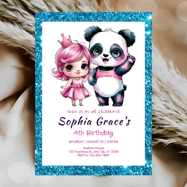 Cute panda with princess birthday invitation (Creator Uploaded)