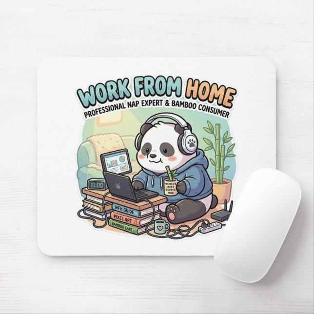 Cute Panda Work From Home   Mouse Mat (With Mouse)