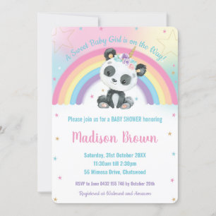 Cute Pandacorn Panda Rainbow Baby Shower Invitation