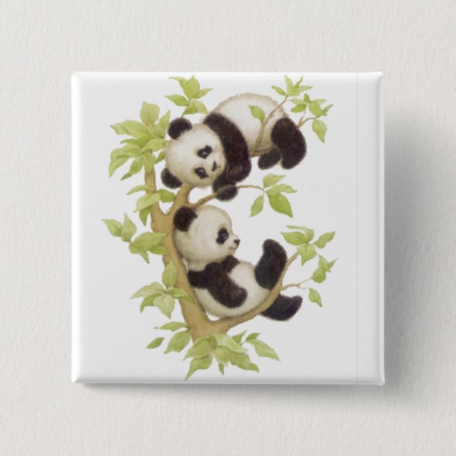 Cute Pandas 15 Cm Square Badge (Front)