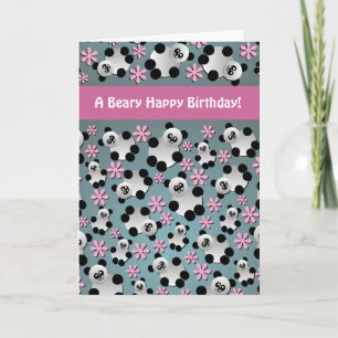 Cute Pandas and Flowers Birthday Card