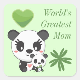 Cute Pandas and Heart World's Greatest Mum Square Sticker