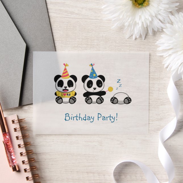 Cute Pandas Birthday Party Insert Vellum Invitations (Wedding)