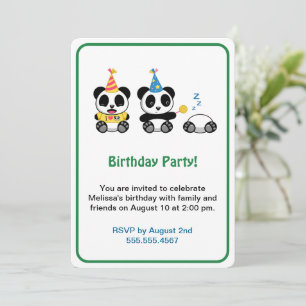 Cute Pandas Birthday Party Invitation