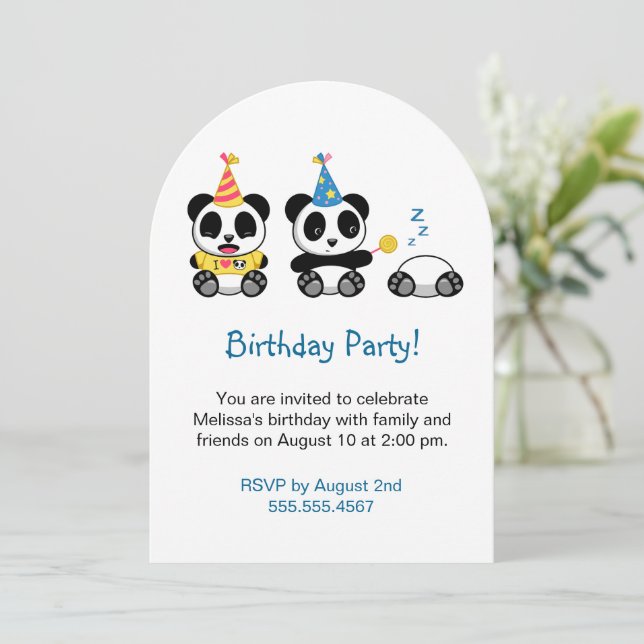 Cute Pandas Birthday Party Invitation (Standing Front)