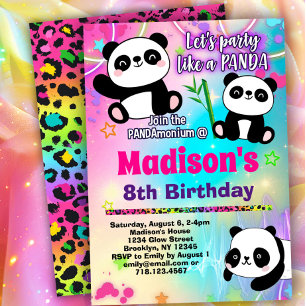 Cute Pandas Birthday Party Invitation