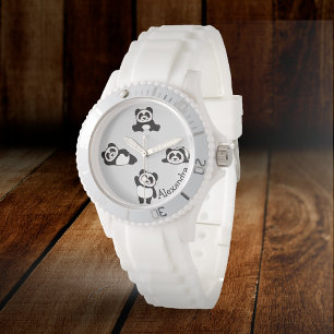 Cute Pandas Black and White Personalised Watch
