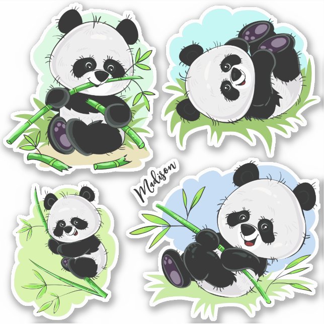 Cute Pandas custom name stickers (Front)