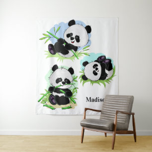 Cute Pandas custom name tapestries