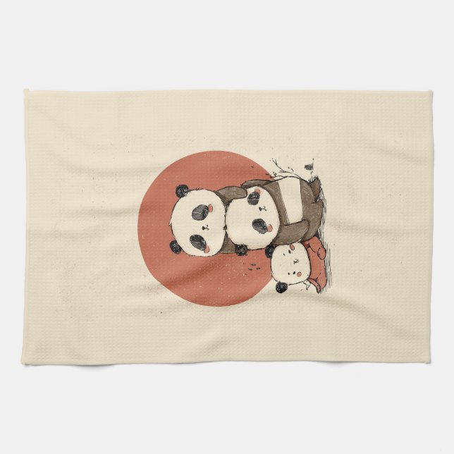 Cute Pandas Design Tea Towel (Horizontal)