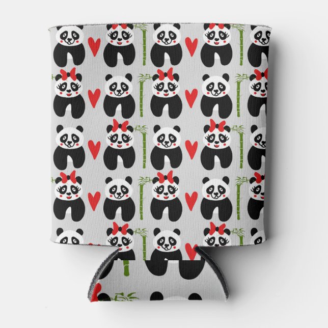 Cute Pandas Hearts: Children's Pattern Can Cooler (Front)