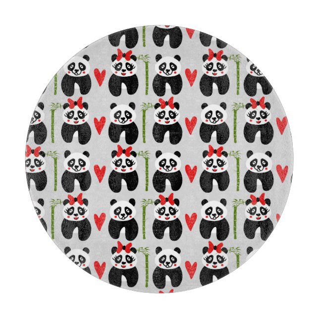 Cute Pandas Hearts: Children's Pattern Cutting Board (Front)