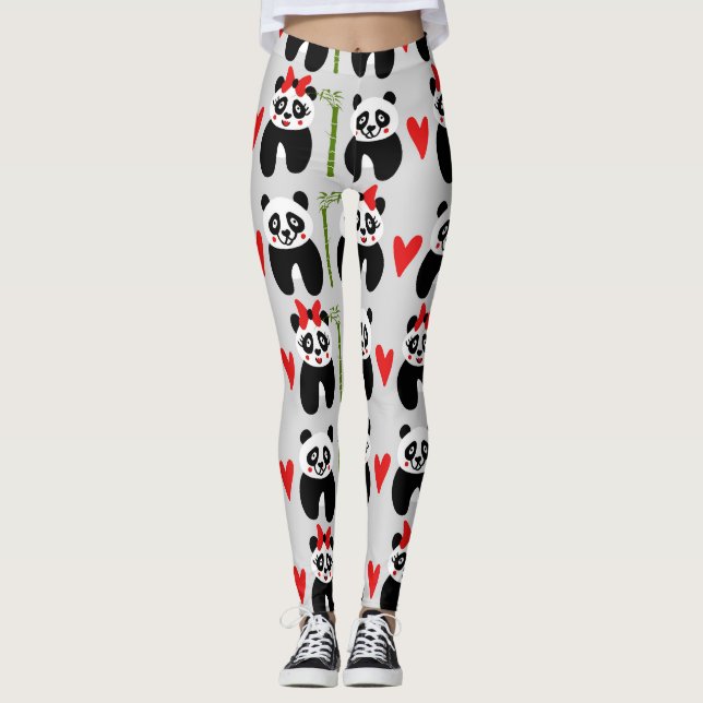 Cute Pandas Hearts: Children's Pattern Leggings (Front)