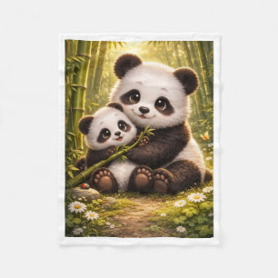 Cute Pandas in Bamboo Forest Cosy Fleece Blanket