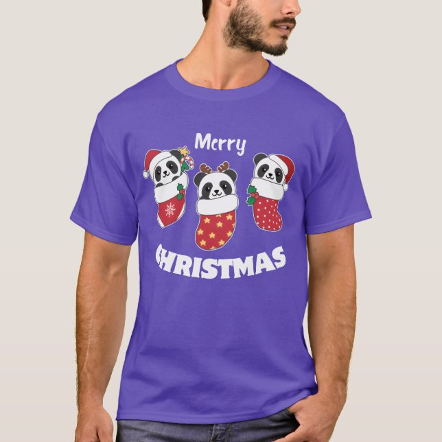 Cute Pandas In Christmas Stockings For Christmas f T-Shirt (Front)