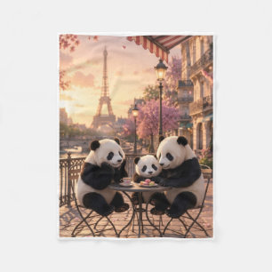 Cute Pandas In Paris Cafe With Eiffel Tower Fleece Blanket