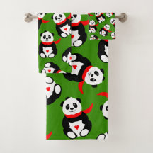 Cute Pandas with British Bowler Hats & Red Scarves