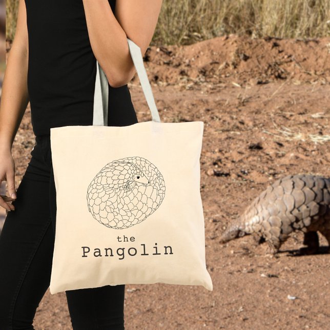 Cute Pangolin Animal Art Tote Bag (Pangolin line art tote bag endangered species Simple black and white animal art)