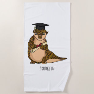 Cute pangolin graduating cartoon beach towel