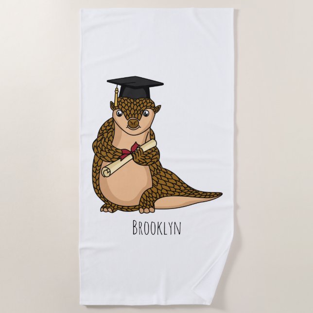 Cute pangolin graduating cartoon beach towel (Front)