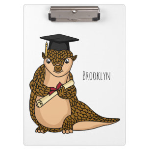 Cute pangolin graduating cartoon clipboard