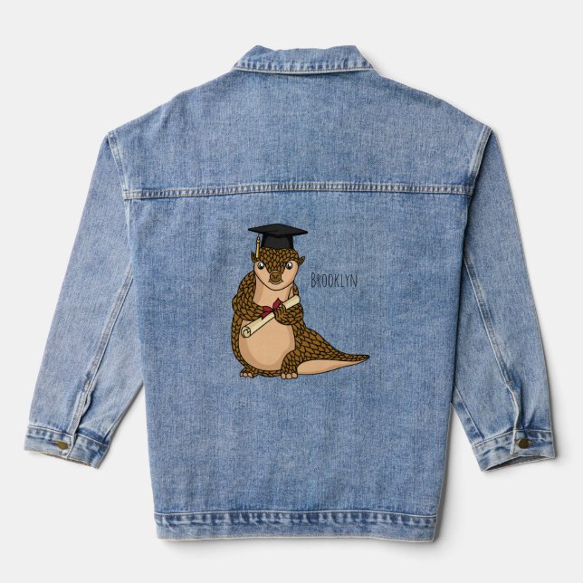 Cute pangolin graduating cartoon denim jacket (Back)