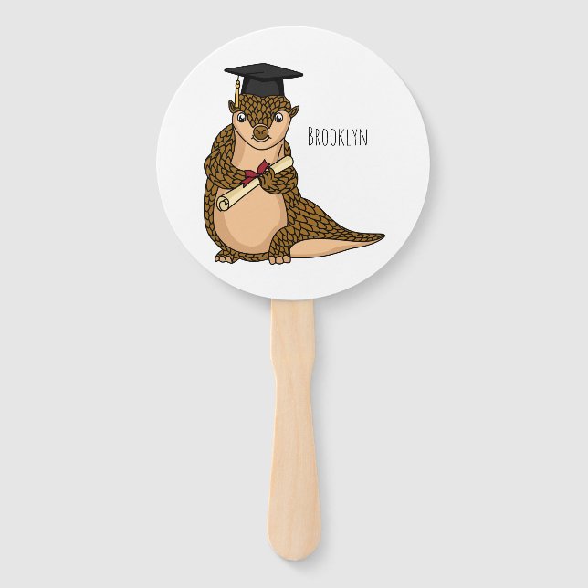 Cute pangolin graduating cartoon hand fan (Front)