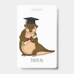 Cute pangolin graduating cartoon  ID badge