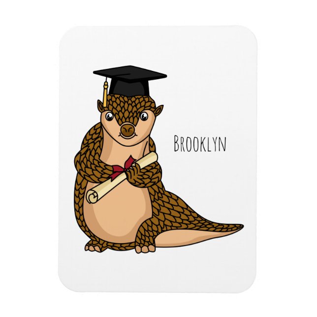 Cute pangolin graduating cartoon magnet (Vertical)
