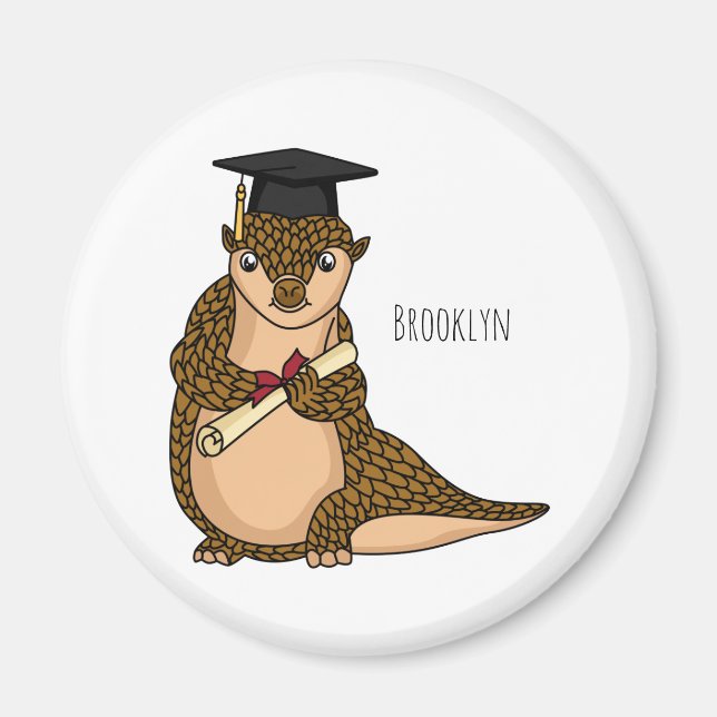 Cute pangolin graduating cartoon magnet (Front)