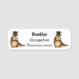 Cute pangolin graduating cartoon name tag