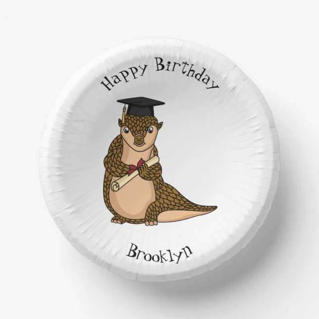 Cute pangolin graduating cartoon  paper plate (Front)