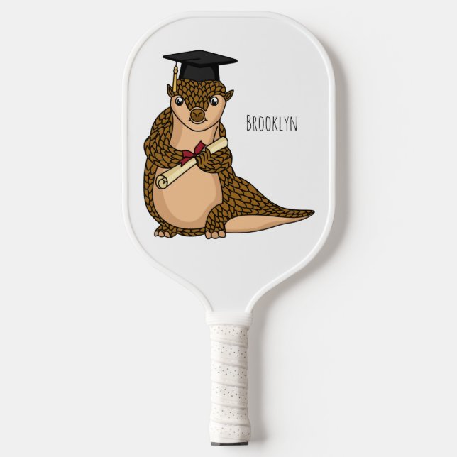Cute pangolin graduating cartoon pickleball paddle (Front)