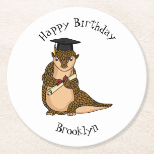 Cute pangolin graduating cartoon round paper coaster