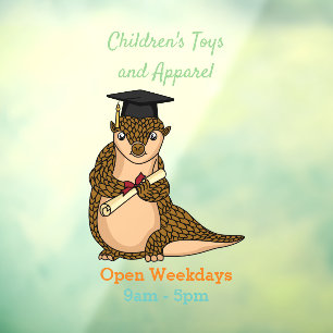 Cute pangolin graduating cartoon window cling