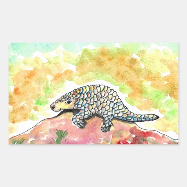 Cute Pangolin Painting Rectangular Sticker (Front)