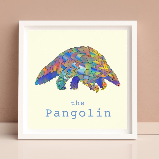 Cute Pangolin Watercolor Colorful Animal Art Poster (Cute pangolin watercolor colorful animal art poster, original artwork by artist Catherine Sweetman )