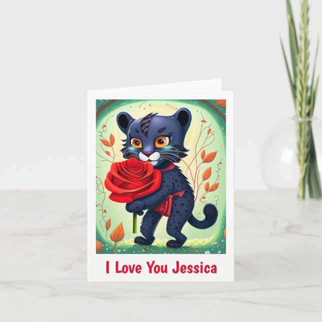 Cute Panther I Love You Personalised Name Card (Front)