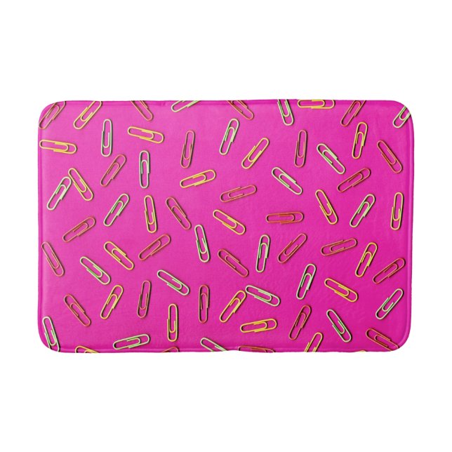 CUTE Paper Clip Pattern on Pink Bath Mat (Front)
